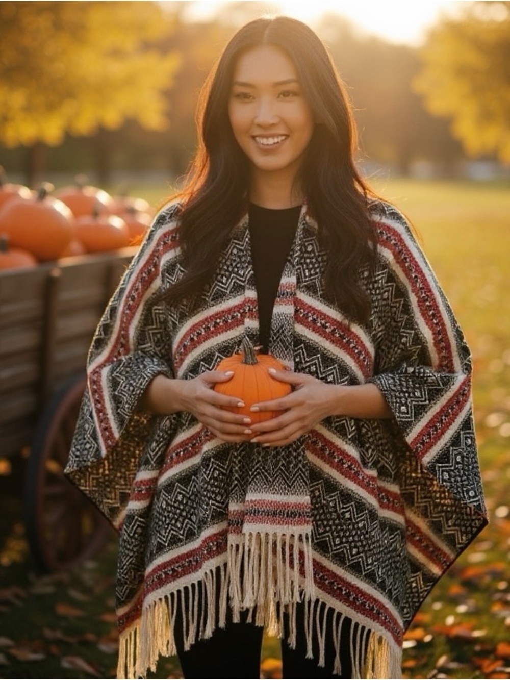 Gianni Bini Geometric Pattern Fringe Poncho